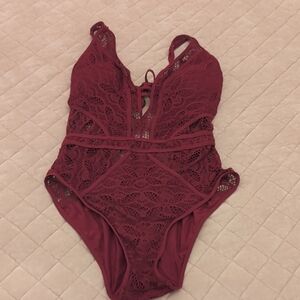 BECCA Women's One Piece Swimsuit in Deep Red Lace